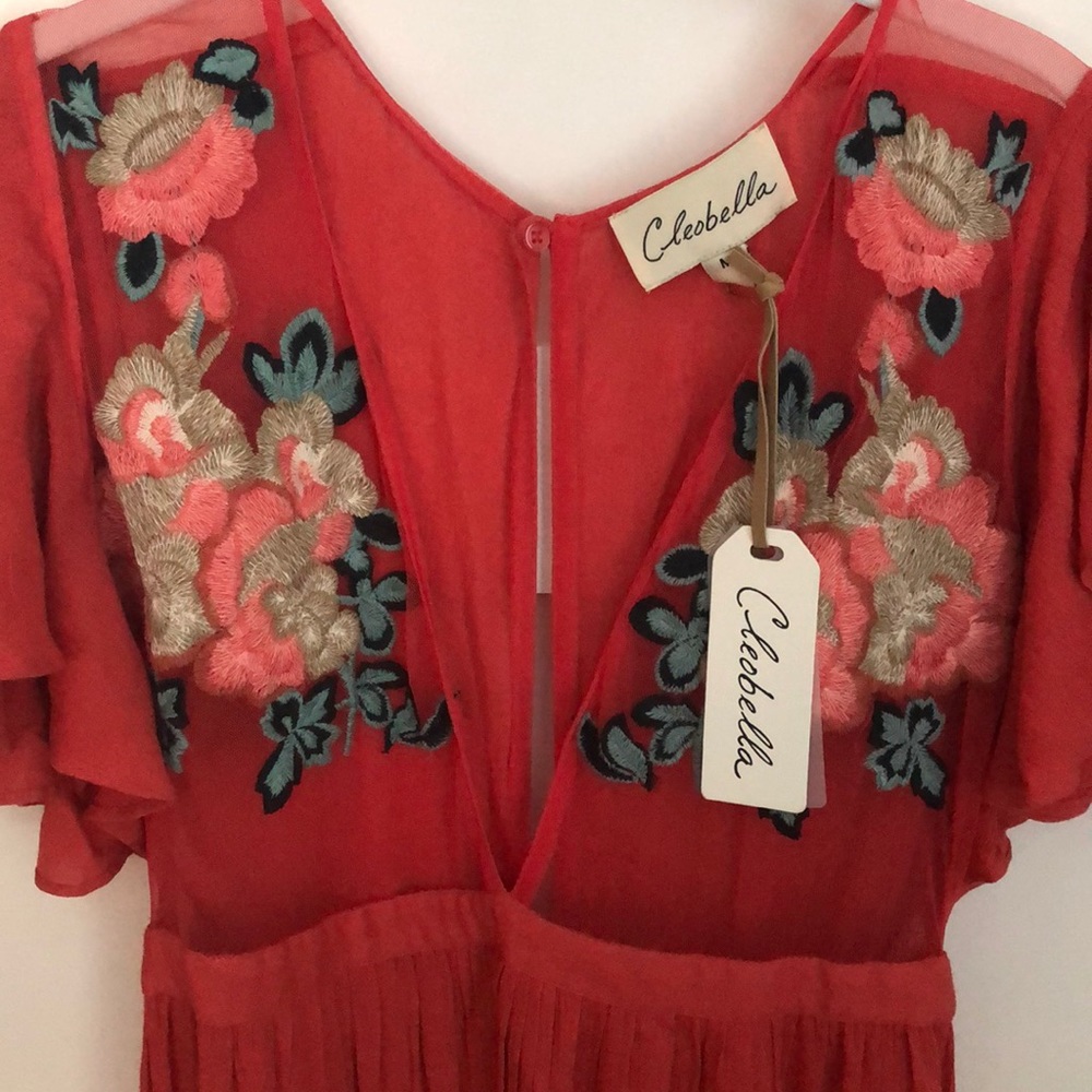 Cleobella Red Maxi Dress with Floral Embroidery - Picture 2 of 3